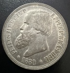 Moeda Brasileira, Império, Valor 1000 Reis, Ano 1880, Data Emendada, Prata, Peso 12,5 g, Soberba/FC.
