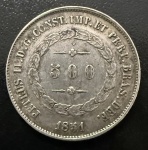 Moeda Brasileira, Império, Valor 500 Reis, Ano 1851, Prata, Peso 6,3 g, MBC/Soberba.