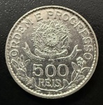 Moeda Brasileira, República, Valor 500 Reis, Ano 1913, Estrelas Ligadas, Prata, Peso 5 g, Soberba/FC.