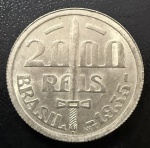 Moeda Brasileira, República, Valor 2000 Reis, Ano 1935, Duque de Caxias, Prata, Peso 8 g, Flor de Cunho.