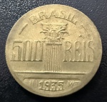 Moeda Brasileira, República, Valor 500 Reis, Ano 1935, Regente Feijó, Bronze Alumínio, Soberba.