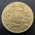 Moeda Brasileira, República, Valor 1000 Reis, Ano 1930, Símbolo da Fortuna, Bronze Alumínio, Muito Bem Conservada.