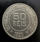 Moeda Brasileira, República, Valor 50 Reis, Ano 1920, Níquel, Soberba/FC.