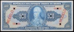 Cédula Brasileira, MODELO, Valor 500 Cruzeiros, Efígie D.João VI, 1ª Estampa, 1ª Série, Período de Circulação 1943/1960, Soberba/FE.