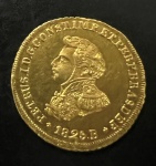Raríssima  Moeda Brasileira, Império - D.Pedro I, Valor 6.400 Reis, Ano 1825, Casa da Moeda da Bahia, Ouro, Peso 14,34 g, Diâmetro 31,05 mm, Soberba/Flor de Cunho.