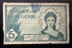 Cédula Estrangeira, ARGÉLIA, Valor 5 Francs, Data 16/11/1942, Muito Bem Conservada.