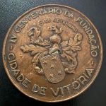 Medalha Comemorativa, IV Centenário da Fundação da Cidade de Vitória , Data 1551/ 08 de Setembro /1951, Bronze, Diâmetro 50 mm, Flor de Cunho.