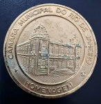 Medalha Comemorativa, Pedro Hernesto - Homenagem a Câmara Municipal do Rio de Janeiro, Bronze Dourado, Diâmetro 60 mm, Flor de Cunho.