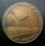 Medalha Comemorativa, IV Congresso Mundial de Relações Públicas - Rio de Janeiro, Data 10 a 14 de Outubro de 1967, Bronze, Diâmetro 40 mm, Flor de Cunho.