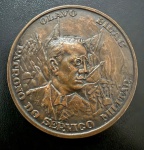 Medalha Comemorativa, Olavo Bilac - Patrono do Serviço Militar - Ministério do Exército, sem Data, Diâmetro 50 mm, Bronze, Flor de Cunho.