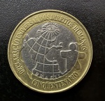 Moeda Brasileira, Comemorativa aos 50 Anos dos Direitos Humanos, Valor 1Real, Ano 1998, Bimetálica, Soberba.
