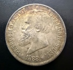 Moeda Brasileira, Império, Valor 2000 Reis, Ano 1888, Prata, Peso 25,5 g, Soberba/FC.