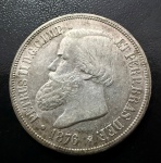Moeda Brasileira, Império, Valor 1000 Reis, Ano 1876, Prata, Peso 12,75 g, Soberba.