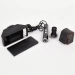 FOTOGRAFIA, três (3) itens: 1 aparelho da marca ASAHI  PENTAX, stereo, 1:1.8/55 Japan; 1 lente pequena, marca ASAHI  PENTAX, Japan; 1 microfone IMP 500 Japan, todos os itens não testados e sem garantia, vide foto.