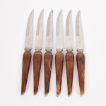 CUTELARIA INGLESA, seis (6) facas com lâminas em aço inox, marca REGENT, região de Sheffield, cabos em polímero, medindo 22,5 cm comprimento, vide foto.