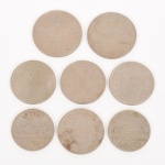 NUMISMÁTICA, Brasil, República, oito (8) moedas cunhadas em Cu-Ni, sendo: 2 de 200 reis 1936 e 1937 (busto do Visconde de Mauá, 1813 a 1889, construiu a primeira estrada de ferro, Rio de Janeiro  Queimados); 4 de 300 reis 1936 (3) e 1937 (busto de Carlos Gomes, 1836 a 1896, compositor); 2 de 400 reis 1936 e 1937 (busto de Oswaldo Cruz, 1872 a 1917, microbiologista), todas circuladas e em muito bom estado de conservação, vide foto.
