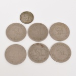 NUMISMÁTICA, Brasil, República, sete (7) moedas cunhadas em Cu-Ni, comemorativas do IV Centenário da Colonização do Brasil, 1532 a 1932, fundação da Vila de São Vicente em São Paulo (história controversa pois em 1531 quando Martin Afonso de Souza, chegou ao Brasil, comandando a Primeira Expedição Colonizadora, permaneceu na Baia de Guanabara por cerca de 8 meses, quase um ano depois rumou para São Paulo e fundou a Vila de São Vicente, já em 1532, o que prova que a colonização do Brasil começou no Rio de Janeiro, o mesmo aconteceu com a nossa Independência que se deu no Rio de Janeiro e apesar de estar documentado, meses depois inventaram o Grito do Ipiranga para dizer que foi em São Paulo; pode-se também levar em consideração o dia 7 de Agosto de 1501, quando três naus portuguesas chegaram ao Brasil em São Miguel do Gostoso no Rio Grande do Norte e marcou o início da posse), sendo: 1 de 100 reis e 6 de 400 reis, todas circuladas e em muito bom estado de conservação, vide foto.