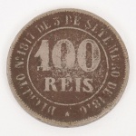 NUMISMÁTICA, Brasil, Império, uma (1) moeda cunhada em Cu-Ni,  100 reis 1871, bom estado de conservação, vide foto.