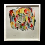 GUYER SALLES (São Paulo SP 1942)  Aquarela de estilo Abstrato - Composição de formas geométricas e orgânicas sobrepostas em tons de cinza, amarelo, azul, verde e vermelho. Ass. cid. 32 x 32 cm (MI). 35 x 35 cm (MT). Pintor, gravador, aquarelista, ilustrador e desenhista. Freqüenta o curso de iniciação ao desenho da Faap, em São Paulo, onde é orientado por Nelson Nóbrega e Marcelo Grassmann em pintura e gravura, entre 1962 e 1964. Acervo Particular MAVP.