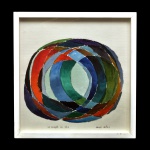 GUYER SALLES (São Paulo SP 1942)  Composição Abstrata com formas circulares coloridas. Aquarela caracterizada por seu padrão concêntrico e dinâmico de arcos e tons sobrepostos em azul, verde, vermelho e roxo. Ass. cid. 32 x 32 cm (MI).35 x 35 cm (MT). Pintor, gravador, aquarelista, ilustrador e desenhista. Freqüenta o curso de iniciação ao desenho da Faap, em São Paulo, onde é orientado por Nelson Nóbrega e Marcelo Grassmann em pintura e gravura, entre 1962 e 1964. Acervo Particular Maria Anna do Valle Pereira, SP.