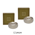 CHRISTOFLE, France  Conjunto de 12 lavandas em metal francês espessurado a prata. Acondicionadas em caixa original. 5 x 11 cm. Luminária de chão em latão dourado. Apresenta haste articulada e cúpula de tecido. 160 x 50 x 30 cm. Acervo Particular MAVP.