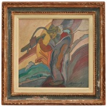 ALOYSIO EMÍLIO ZALUAR (Rio de Janeiro,1937- 2026)  Fazes. Óleo s/ Eucatex. Ass. e datado 85, cid. No verso, Ass. titulado, localizado e datado, Rio 85. 40 x 40 cm (MI). 56 x 58 cm (ME). A pintura emoldurada apresenta pinceladas expressivas com composições de figuras e tonalidades terrosas, vermelhas e azuladas, típica de suas pesquisas visuais figurativas e expressionistas. Artista plástico, gravador e cineasta carioca.