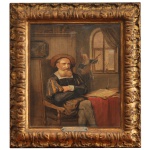 REINIER CRAEYVANGER (1812-1880) - Escola Holandesa. Retrato de Verdi - Aquarela s/ papel representando o famoso geógrafo em seu estúdio. Ass. cie. 24 x 31 cm (MI). 34 x 30 cm (ME). Apresenta placa de identificação da obra. Trata-se de um registro detalhado da identificação de autoria e do retrato associado ao compositor italiano Giuseppe Verdi ou a outra personalidade homônima catalogada sob a mesma rubrica pela escola holandesa do século XIX.