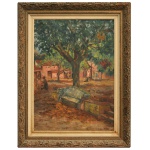OLGA MARY PEDROZA (Rio de Janeiro, 18911963) - Casario. Série Morro do Castelo (Crca 1918 / 1920). Óleo s/ tela. Ass. cid. 70 x 53 cm (MI). 87 x 70 cm (ME). Emoldurado em estilo clássico trabalhado