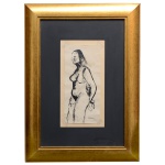 CARLOS PRADO (São Paulo, 1908 - 1992) - Nu. Desenho s/ papel. Ass. cid. Datado 1941. 31 x 14 cm (MI). 63 x 46 cm (ME). Pintor, gravador, desenhista, ceramista e arquiteto. Forma-se em arquitetura pela Escola Politécnica de São Paulo, no fim da década de 1920.
