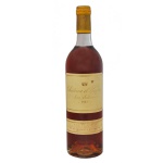Vinho francês Château d'Yquem, safra 1983. Famoso vinho de sobremesa da região de Sauternes,, possui uma cor âmbar evoluída e notas de açafrão e compota de laranja. Classificado como Premier Cru Supérieur de 1855