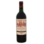 Vinho tinto Château Cos d'Estournel, safra 1985, Deuxième Cru Classé da região de Saint-Estèphe, em Bordeaux, França. Rótulo com ilustração distintiva do château, com suas icônicas torres de pagode.