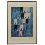 ALFREDO VOLPI (18961988)  Bandeirinhas com Fundo Azul. Gravura. P/A. Ass. cid. 40 x 30 cm (MI). 48 x 33 cm (ME).