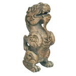 Antiga e rara escultura em jade chinês bege e cinza mesclado, representando dragão em pé.