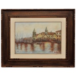 OLINDA SAYEG SAYON - Belém do Pará. Óleo s/ tela. Ass. cid. 31 x 44 cm (MI). 57 x 71 cm (MT). Moldura em madeira escura trabalhada.