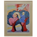 CÍCERO DIAS (Escada, 1907 - Paris, 2003) - Figuras de Olinda. Serigrafia. Tiragem  163/200. Ass. cid. 94 x 72 cm (MI). 102 x 89 cm (MT). Retrata figuras estilizadas em um cenário que evoca a cidade de Olinda. Pintor, gravador, desenhista, ilustrador, cenógrafo e professor. Transita por diferentes vertentes da pintura ao longo de sua carreira e destaca-se por ser um artista em uma busca constante por diversas formas de se expressar.