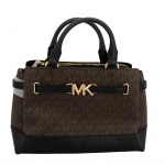 Bolsa Michael Kors modelo Reed Small Belted Logo Sarchel marrom com detalhes pretos com ferragem dourado.