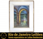 ODILÉA COTECCHIA, 1979 - OBRA EM ÓLEO SOBRE TELA, RETRATANDO PORTAL DE SÃO BENTO COM ARCOS ARQUITETÔNICOS E PORTÕES DE FERRO TRABALHADOS EM VOLUTAS, REVELANDO GRUPO DE CRIANÇAS EM CORO AO FUNDO, PROTEGIDA POR PASSE-PARTOUT CHANFRADO, EMOLDURADO EM MADEIRA PATINADA EM VIBRANTE DOURADO, ACID, MEDINDO 64 X 51 CM (TELA 47 X 35 CM). APRESENTA MARCAS DO TEMPO, USO, DESGASTES, RISCOS E OXIDAÇÕES E/OU PEQUENAS IMPERFEIÇÕES COMPATÍVEIS COM SUA UTILIZAÇÃO E ESTADO DE CONSERVAÇÃO, CONFORME FOTOS EXTRAS. ESCLAREÇA TODAS AS DÚVIDAS ANTES DE EFETUAR SEU LANCE, QUE SERÁ CONSIDERADO IRREVOGÁVEL E IRRETRATÁVEL. CONSULTE PREVIAMENTE OS TERMOS E CONDIÇÕES DISPONÍVEIS NO SITE. CONTATO (21) 98264-3000.