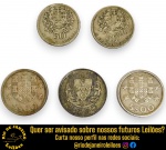 CONJUNTO DE MOEDAS, PROCEDÊNCIA PORTUGAL, COMPOSTO OITO UNIDADES, SENDO: 50 CENTAVOS, ANO 1947; 50 CENTAVOS, ANO 1957; DUAS UNIDADES 50 CENTAVOS, ANO 1973; 5 ESCUDOS, ANO 1951; 5 ESCUDOS, ANO 1960; 5 ESCUDOS, ANO 1967 E 5 ESCUDOS, ANO 1971. APRESENTAM MARCAS DO TEMPO, USO, DESGASTES E/OU IMPERFEIÇÕES COMPATÍVEIS COM SUA UTILIZAÇÃO E ESTADO DE CONSERVAÇÃO, CONFORME FOTOS EXTRAS. ESCLAREÇA TODAS AS DÚVIDAS ANTES DE EFETUAR SEU LANCE, QUE SERÁ CONSIDERADO IRREVOGÁVEL E IRRETRATÁVEL. CONSULTE PREVIAMENTE OS TERMOS E CONDIÇÕES DISPONÍVEIS NO SITE. CONTATO VIA TELEFONE OU WHATSAPP: (21) 98264-3000.