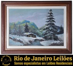ODILÉA COTECCHIA, 1988 - OBRA EM ÓLEO SOBRE TELA, RETRATANDO PAISAGEM DE INVERNO COM CABANA ENTRE PINHEIROS COBERTOS DE NEVE, TENDO MONTANHAS AO FUNDO E RIACHO EM PRIMEIRO PLANO, PROTEGIDA POR PASSE-PARTOUT COM FILETE INTERNO DOURADO, RICAMENTE EMOLDURADO EM MADEIRA, ACID, MEDINDO 33 X 43 CM (TELA 25 X 35 CM). APRESENTA MARCAS DO TEMPO, USO, DESGASTES, RISCOS E OXIDAÇÕES E/OU PEQUENAS IMPERFEIÇÕES COMPATÍVEIS COM SUA UTILIZAÇÃO E ESTADO DE CONSERVAÇÃO, CONFORME FOTOS EXTRAS. ESCLAREÇA TODAS AS DÚVIDAS ANTES DE EFETUAR SEU LANCE, QUE SERÁ CONSIDERADO IRREVOGÁVEL E IRRETRATÁVEL. CONSULTE PREVIAMENTE OS TERMOS E CONDIÇÕES DISPONÍVEIS NO SITE. CONTATO (21) 98264-3000.