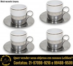 CONJUNTO PARA CAFÉ EXECUTADO EM MATERIAIS, TÉCNICAS, MARCAS, MODELOS, MEDIDAS, FORMATOS, TAMANHOS, UTILIDADES E PROCEDÊNCIAS DIVERSOS COMPOSTO POR QUINZE (12) PEÇAS, SENDO: QUATRO XÍCARAS, MARCA POZZANI, EM PORCELANA ESMALTADA E VITRIFICADA, BORDA ORNADA COM FRISO, MEDINDO 5 X 4,5 CM CADA; CINCO SUPORTES EM AÇO INOXIDÁVEL, MEDINDO 3 X 7 X 5 CM CADA E CINCO PIRES EM AÇO INOXIDÁVEL, MEDINDO 10 CM CADA. APRESENTAM MARCAS DO TEMPO, USO, DESGASTES E/OU IMPERFEIÇÕES COMPATÍVEIS COM SUA UTILIZAÇÃO E ESTADO DE CONSERVAÇÃO, DESTACANDO NECESSIDADE DE LIMPEZA, CONFORME FOTOS EXTRAS. ESCLAREÇA TODAS AS DÚVIDAS ANTES DE EFETUAR SEU LANCE, QUE SERÁ CONSIDERADO IRREVOGÁVEL E IRRETRATÁVEL. CONSULTE PREVIAMENTE OS TERMOS E CONDIÇÕES DISPONÍVEIS NO SITE. CONTATO VIA TELEFONE OU WHATSAPP: (21) 98264-3000.