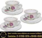 CONJUNTO PARA CAFÉ, PARTE DE SERVIÇO DE JANTAR, EXECUTADO EM PORCELANA ESMALTADA E VITRIFICADA, ADORNADO EM AMBAS AS FACES COM RICA DECORAÇÃO ORNADA COM ROSAS E FOLHAGENS NA TÉCNICA, DITA DECALQUE, EM DELICADA POLICROMIA, ALÇA EM VOLUTAS, BICO CURVO COM PONTA DITA BICO DE PATO, PÉS EM ESTILO ROCOCÓ COM REFINADOS FILETES, POSSIVELMENTE EM OURO NAS BORDAS E DETALHES DE ACABAMENTO COMPOSTO POR SEIS PEÇAS, SENDO: TRÊS XÍCARAS, MEDINDO 4 X 8 X 6,5 CM CADA E SEUS RESPECTIVOS PIRES, MEDINDO 10 CM CADA. APRESENTAM MARCAS DO TEMPO, USO, DESGASTES E/OU IMPERFEIÇÕES COMPATÍVEIS COM SUA UTILIZAÇÃO E ESTADO DE CONSERVAÇÃO, CONFORME FOTOS EXTRAS. ESCLAREÇA TODAS AS DÚVIDAS ANTES DE EFETUAR SEU LANCE, QUE SERÁ CONSIDERADO IRREVOGÁVEL E IRRETRATÁVEL. CONSULTE PREVIAMENTE OS TERMOS E CONDIÇÕES DISPONÍVEIS NO SITE. CONTATO VIA TELEFONE OU WHATSAPP: (21) 98264-3000.