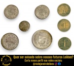 CONJUNTO DE MOEDAS, PROCEDÊNCIAS DIVERSAS, COMPOSTO NOVE UNIDADES, SENDO: SCHILLING, PROCEDÊNCIA REPUBLIK ÖSTERREICH / ÁUSTRIA, ANO 1968; DUAS UNIDADES SCHILLING, PROCEDÊNCIA REPUBLIK ÖSTERREICH / ÁUSTRIA, ANO 1972; VALOR FACIAL DE CENTAVOS, PROCEDÊNCIA SUÍÇA; DUAS UNIDADES DE 1 FRANCO SUÍÇO B, PROCEDÊNCIA SUÍÇA, ANO 1968; 2 FRANCOS SUÍÇOS A, PROCEDÊNCIA SUÍÇA, ANO 1968; 5 FRANCOS SUÍÇOS B, PROCEDÊNCIA SUÍÇA, ANO 1968 E 5 FRANCOS BELGAS, ANO 1961, ASSINADA RAU. APRESENTAM MARCAS DO TEMPO, USO, DESGASTES E/OU IMPERFEIÇÕES COMPATÍVEIS COM SUA UTILIZAÇÃO E ESTADO DE CONSERVAÇÃO, CONFORME FOTOS EXTRAS. ESCLAREÇA TODAS AS DÚVIDAS ANTES DE EFETUAR SEU LANCE, QUE SERÁ CONSIDERADO IRREVOGÁVEL E IRRETRATÁVEL. CONSULTE PREVIAMENTE OS TERMOS E CONDIÇÕES DISPONÍVEIS NO SITE. CONTATO VIA TELEFONE OU WHATSAPP: (21) 98264-3000.