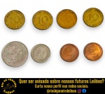 CONJUNTO DE MOEDAS, PROCEDÊNCIA ALEMANHA, COMPOSTO OITO UNIDADES, SENDO: DUAS UNIDADES DE 2 PFENNIG F, ANO 1975; DUAS UNIDADES DE 10 PFENNIG J, ANO 1949; 10 PFENNIG F, ANO 1949 E 10 PFENNIG G, ANO 1969; 50 PFENNIG F, ANO 1950 E 2 DEUTSCHE MARK J, ANO 1972. APRESENTAM MARCAS DO TEMPO, USO, DESGASTES E/OU IMPERFEIÇÕES COMPATÍVEIS COM SUA UTILIZAÇÃO E ESTADO DE CONSERVAÇÃO, CONFORME FOTOS EXTRAS. ESCLAREÇA TODAS AS DÚVIDAS ANTES DE EFETUAR SEU LANCE, QUE SERÁ CONSIDERADO IRREVOGÁVEL E IRRETRATÁVEL. CONSULTE PREVIAMENTE OS TERMOS E CONDIÇÕES DISPONÍVEIS NO SITE. CONTATO VIA TELEFONE OU WHATSAPP: (21) 98264-3000.