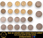 CONJUNTO DE MOEDAS, PROCEDÊNCIA ESPANHA, COMPOSTO VINTE E DUAS (22) UNIDADES, SENDO: DUAS UNIDADES 1 PESETA, ANO 1953; NOVE UNIDADES 1 PESETA, ANO 1966; OITO UNIDADES 5 PESESTAS, ANO 1957 E TRÊS UNIDADES 25 PESETAS, ANO 1957. APRESENTAM MARCAS DO TEMPO, USO, DESGASTES E/OU IMPERFEIÇÕES COMPATÍVEIS COM SUA UTILIZAÇÃO E ESTADO DE CONSERVAÇÃO, CONFORME FOTOS EXTRAS. ESCLAREÇA TODAS AS DÚVIDAS ANTES DE EFETUAR SEU LANCE, QUE SERÁ CONSIDERADO IRREVOGÁVEL E IRRETRATÁVEL. CONSULTE PREVIAMENTE OS TERMOS E CONDIÇÕES DISPONÍVEIS NO SITE. CONTATO VIA TELEFONE OU WHATSAPP: (21) 98264-3000.