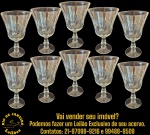 CONJUNTO DE TAÇAS EXECUTADAS EM DEMI-CRISTAL, APRESENTANDO BOJO EM FORMATO DE TULIPA LEVEMENTE ABERTO, DECORADO COM LAPIDAÇÃO GEOMÉTRICA EM GOMOS VERTICAIS, HASTE CURTA TORNEADA COM ANÉIS EM RELEVO SOBRE BASE CIRCULAR, COMPOSTO POR DEZ PEÇAS, MEDINDO 10 X 5,5 CM CADA. APRESENTAM MARCAS DO TEMPO, USO, DESGASTES E/OU IMPERFEIÇÕES COMPATÍVEIS COM SUA UTILIZAÇÃO E ESTADO DE CONSERVAÇÃO, CONFORME FOTOS EXTRAS. ESCLAREÇA TODAS AS DÚVIDAS ANTES DE EFETUAR SEU LANCE, QUE SERÁ CONSIDERADO IRREVOGÁVEL E IRRETRATÁVEL. CONSULTE PREVIAMENTE OS TERMOS E CONDIÇÕES DISPONÍVEIS NO SITE. CONTATO VIA TELEFONE OU WHATSAPP: (21) 98264-3000.