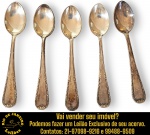 WOLFF – CONJUNTO, PARTE DE FAQUEIRO, EXECUTADO EM METAL ESPESSURADO À PRATA 90, CABO ORNADO COM FRISOS, VOLUTAS E GUIRLANDAS DE TULIPAS, COMPOSTO POR CINCO COLHERES CAFÉ. APRESENTAM MARCAS DO TEMPO, USO, DESGASTES E/OU IMPERFEIÇÕES COMPATÍVEIS COM SUA UTILIZAÇÃO E ESTADO DE CONSERVAÇÃO, CONFORME FOTOS EXTRAS. ESCLAREÇA TODAS AS DÚVIDAS ANTES DE EFETUAR SEU LANCE, QUE SERÁ CONSIDERADO IRREVOGÁVEL E IRRETRATÁVEL. CONSULTE PREVIAMENTE OS TERMOS E CONDIÇÕES DISPONÍVEIS NO SITE. CONTATO VIA TELEFONE OU WHATSAPP: (21) 98264-3000. 