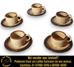 CONJUNTO PARA CAFÉ, PARTE DE SERVIÇO DE JANTAR, EXECUTADO EM CERÂMICA ESMALTADA E VITRIFICADA COM ACABAMENTO EM DEGRADÊ, COMPOSTO POR DEZ PEÇAS, SENDO: CINCO XÍCARAS, MEDINDO 5 X 8,5 X 6,5 CM CADA E SEUS RESPECTIVOS PIRES, MEDINDO 12 CM CADA. APRESENTAM MARCAS DO TEMPO, USO, DESGASTES E/OU IMPERFEIÇÕES COMPATÍVEIS COM SUA UTILIZAÇÃO E ESTADO DE CONSERVAÇÃO, CONFORME FOTOS EXTRAS. ESCLAREÇA TODAS AS DÚVIDAS ANTES DE EFETUAR SEU LANCE, QUE SERÁ CONSIDERADO IRREVOGÁVEL E IRRETRATÁVEL. CONSULTE PREVIAMENTE OS TERMOS E CONDIÇÕES DISPONÍVEIS NO SITE. CONTATO VIA TELEFONE OU WHATSAPP: (21) 98264-3000.