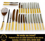 JOHN BOARDMAN & SON – CONJUNTO, MADE IN ENGLAND, PARTE DE FAQUEIRO, EXECUTADOS EM AÇO INOXIDÁVEL, COM CABOS ERGONÔMICOS EM MATERIAL POLIMÉRICO COMPOSTO POR VINTE E SETE PEÇAS, SENDO: DEZ FACAS MESA, DOZE FACAS SOBREMESA, FACA TRINCHANTE, GARFO TRINCHANTE, FACA PARA SERVIÇO PEIXE; CHAIRA E ESCUMADEIRA. APRESENTAM MARCAS DO TEMPO, USO, DESGASTES E/OU IMPERFEIÇÕES COMPATÍVEIS COM SUA UTILIZAÇÃO E ESTADO DE CONSERVAÇÃO, CONFORME FOTOS EXTRAS. ESCLAREÇA TODAS AS DÚVIDAS ANTES DE EFETUAR SEU LANCE, QUE SERÁ CONSIDERADO IRREVOGÁVEL E IRRETRATÁVEL. CONSULTE PREVIAMENTE OS TERMOS E CONDIÇÕES DISPONÍVEIS NO SITE. CONTATO VIA TELEFONE OU WHATSAPP: (21) 98264-3000. 