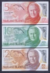 FALKLANDS - 3 NOTAS EM SÉRIE DO REI CHALES - 5, 10 E 20 LIBRAS - FE