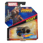 Hot Wheels Mattel Marvel Avengers Infinity War – Rocket – miniatura colecionável Character Cars, lançamento 2018, inspirada no personagem Rocket, de Guardiões da Galáxia, integrante da linha Marvel Avengers: Infinity War. Modelo com carroceria estilizada reproduzindo elementos e cores do personagem, rodas com detalhes alaranjados e acabamento temático. Código FRB23. Fabricada na Tailândia. Miniatura mantida em sua embalagem original lacrada, apresentando sinais de armazenamento na cartela e embalagem, conforme fotos. Produto exatamente das fotos do anúncio.